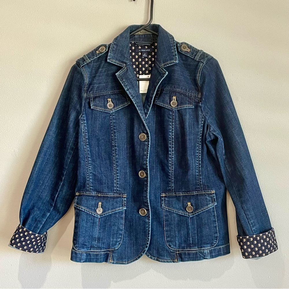 Lands End Denim Floral Classic Jean Jacket NWT - Size 10 P